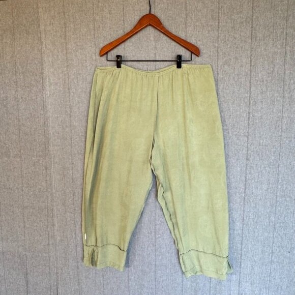 Citron Santa Monica Sage Green 100% Silk Pull On Crop Pull On Pants Size 2X - Picture 5 of 8